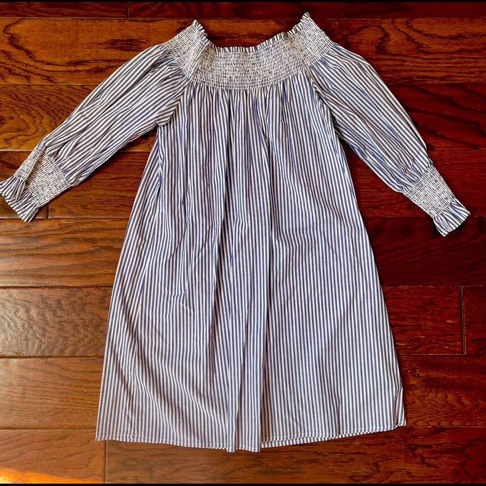 Blue and White striped off the shoulder dress